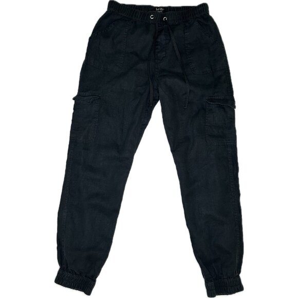 Nicole Miller 100% European Flex Linen Black Cargo Jogger Pants M Women’s - Picture 2 of 7